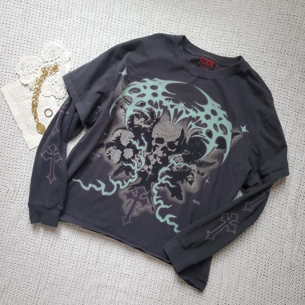 Vitriol saint blackish grey 2fer gothic long sleeve shirt